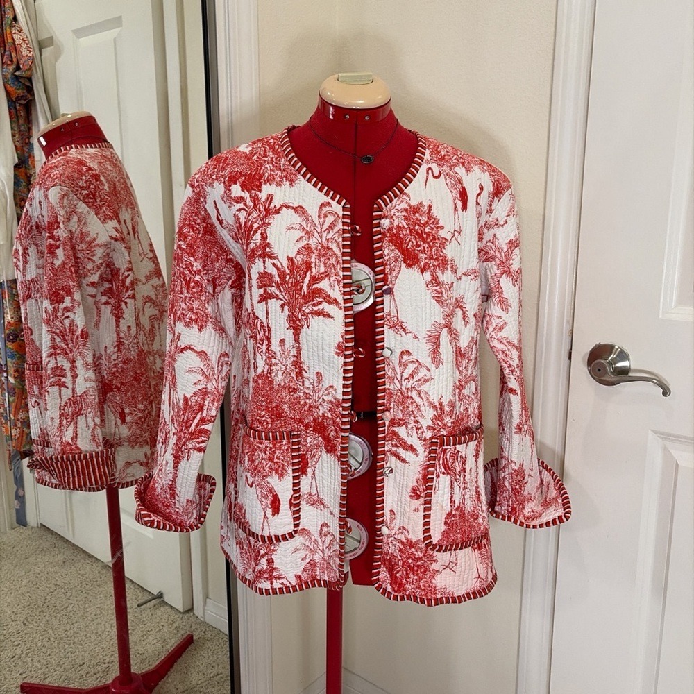 Women's Red and White Patterned Jacket